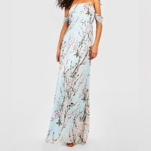 Light mint green Floral off the shoulder maxi dress